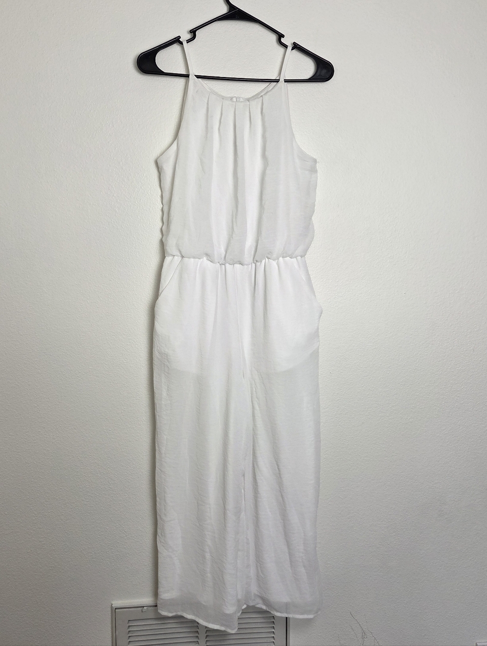 Tacera White Sleeveless High Waisted Jumpsuit Size Petite Small